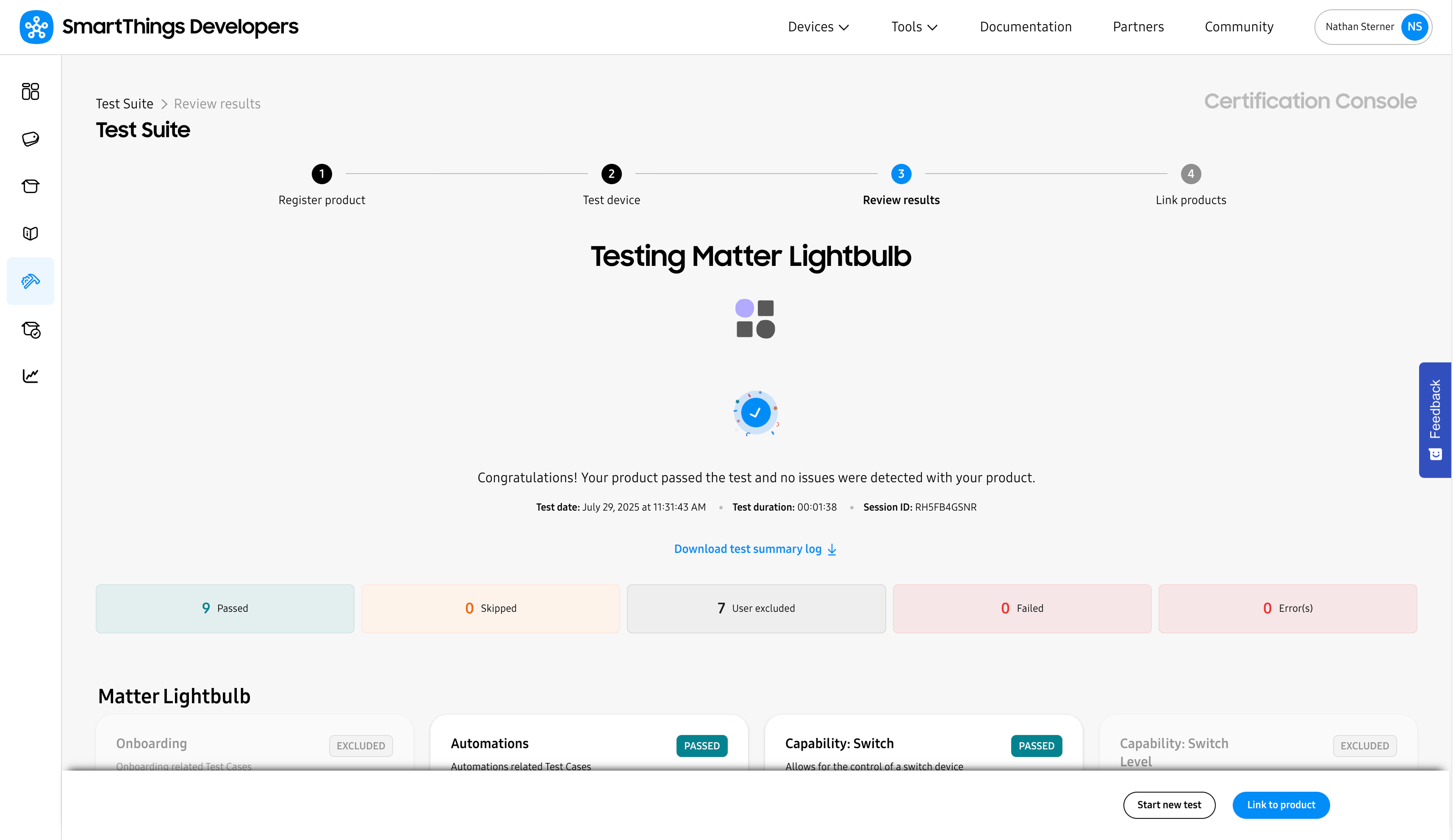 SmartThings Test Suite - Test Summary
