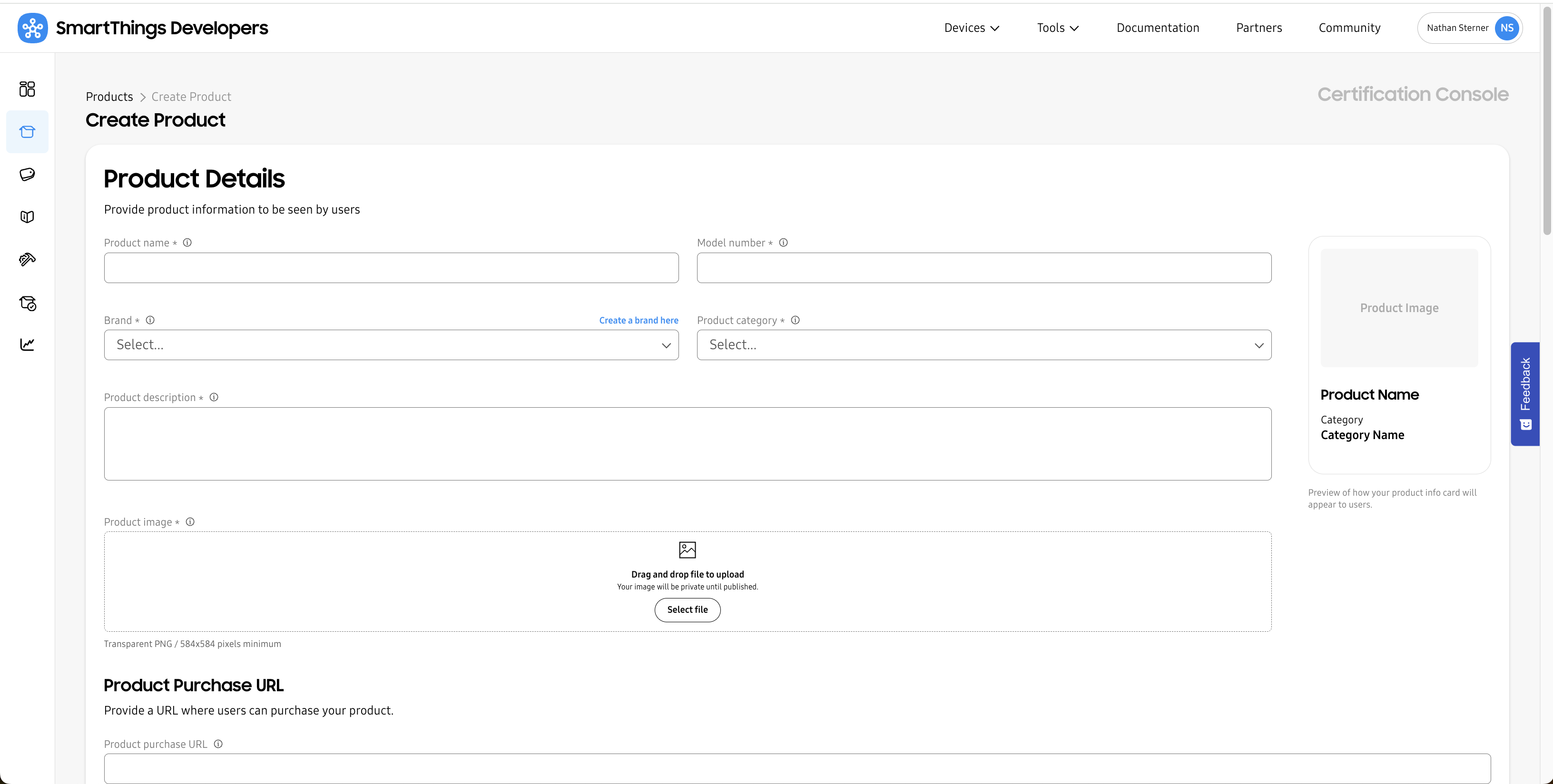 Create Product in the SmartThings Certification Console