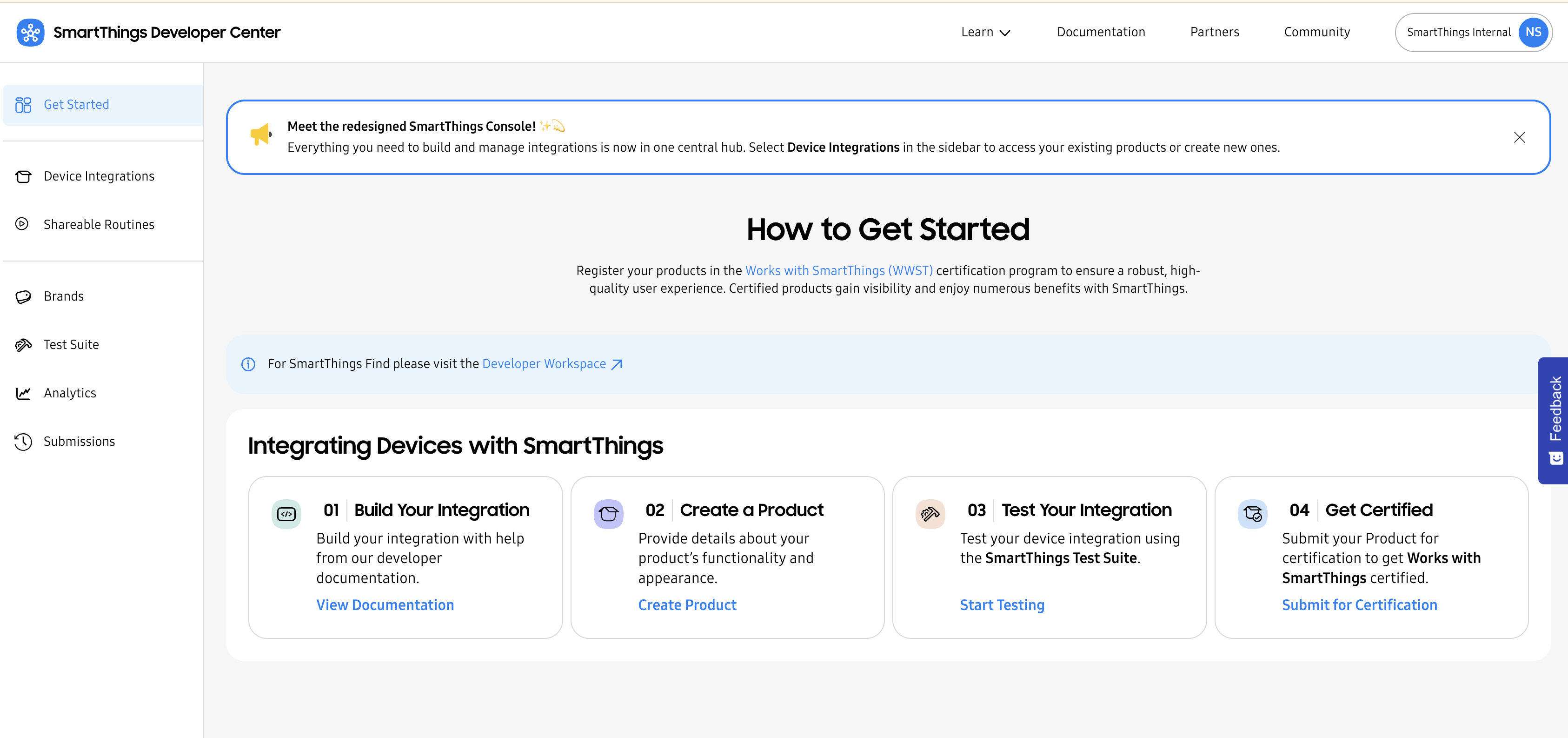SmartThings Developer Center Console